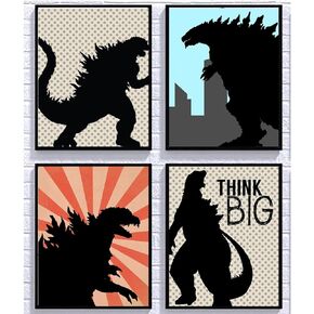 Grey Monster Dragon Comic Type Themed Room Wall Art Print Decor Sign Poster Picture Set