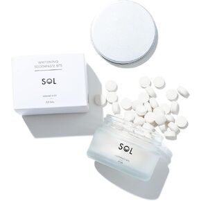 Sol Teeth Whitening Eco Friendly Toothpaste Tablets, Zero Waste Toothpaste Bits, Travel Friendly Reusable Glass Jar, Plastic Free, Vegan, Fluoride Free, Clean Fresh Breath, Mint Flavor Tabs, 60 Tablet