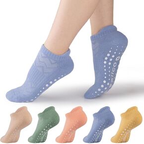 eallco Pilates Socks with Grips for Women Non Slip Yoga Grippy Socks for Barre Barefoot Hospital Workout Cushioned 5 Pairs