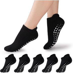 eallco Pilates Socks with Grips for Women Non Slip Yoga Grippy Socks for Barre Barefoot Hospital Workout Cushioned 5 Pairs