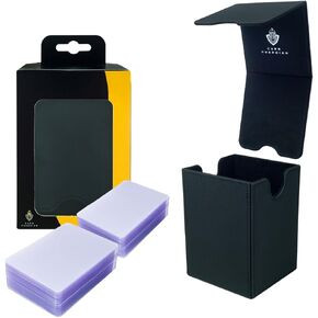 Card Guardian - Semi-Rigid Card Holder Bundle | Premium Deck Box with 100 Semi-Rigid Card Holders (Black)