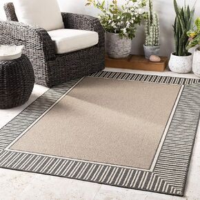 Artistic Weavers Hampshire Camel and Black Indoor/Outdoor 7'6" x 10'9" Area Rug