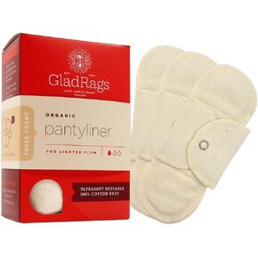 GladRags Natural Organic Undyed Cotton Reusable Pantyliner (3-Pack) - 100% GOTS Certified Organic Menstrual Pad, Washable Pantyliner, Light Flow Period Pads, Washing Machine Safe