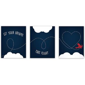 Nursery Decor, Let Your Dreams Take Flight Print 05x07 Inch Print in Blue, Red Plane, Wall Art Prints, Typography, Kid's Wall Art Print, Kid's Room Decor, Gender Neutral, Motivational, Baby Boy