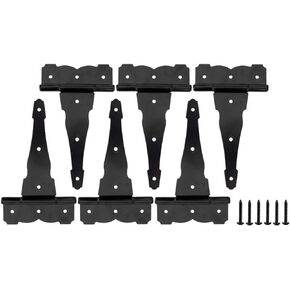 8 in Heavy Duty Decorative T Strap Hinge Shed Storage Gate Barns Tee Hinges with Screws Black Finish 6 Pack