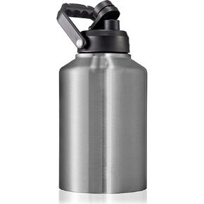 64oz 128oz Wide Mouth Insulated Vacuum Water Bottle Jug With Handle, Gallon Stainless Steel Ice Bucket Travel Mug Large Sports Canteen (64oz,black)