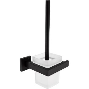 Upgraded Toilet Cleaner Bowl Brush and Holder Set Wall Mounted Modern Metal Glass Black Scrubber Scrub Brushes Wand Household Supplies Essential Heavy Duty Best Home House Accessories