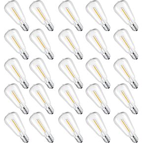 25 Packs ST38 LED Edison Bulbs,0.6Watt E12 Base Small Vintage Light Bulbs Equivalent to 7W Incandescant, 2700K Warm White Bulbs for ST38 String Lights, Shatterproof Waterproof Dimmable, Not for Solar