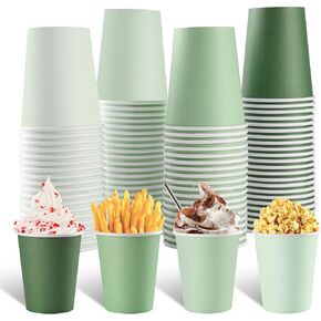 100 Pcs Sage Green Paper Cups 9oz Disposable Coffee Paper Cups Gradient Green Party Cups Birthday Bridal Shower Beverage Drinking Cups for Wedding Picnic St Patricks Tea Party Supplies