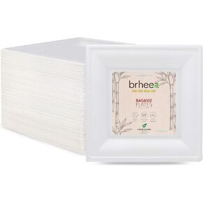 brheez 10 inch Disposable Plates Paper Plates Alternative Compostable Plates Heavy Duty - 25 Plates Eco-Friendly 100% Natural Sugarcane Bagasse Fiber compostable