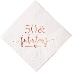Crisky 50 and Fabulous Cocktail Napkins Rose Gold for Women 50th Birthday Decorations, 50th Birthday Bevergae Dessert Table Supplies, 50Pcs, 3-Ply