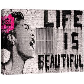 Wieco Art Framed Wall Art Canvas Prints of Banksy Life is Beautiful Abstract Artwork for Wall Decor Room Decorations Black Frame