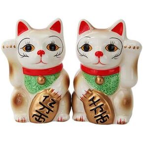 Attractives Japanese Maneki Neko - Magnetized Ceramic Salt & Pepper Shakers