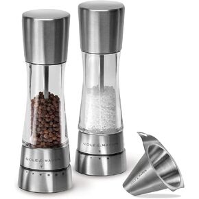 Cole & Mason Derwent Salt and Pepper Grinder Set - Stainless Steel Mills Include Gift Box, Gourmet Precision Mechanisms and Premium Sea Salt and Peppercorns with Funnel