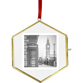 Isaac Jacobs (4.3"x5") Vintage Style Brass and Glass Hexagon Ornament Frame with Locket Closure (Vertical Frame) (Antique Gold), Metal Floating Frame, Made for Hanging