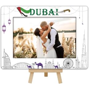 DETIHO Dubai Travel Picture Frame, 4x6 Dubai Themed Wooden Frame with Easel Stand for Home Decor Tabletop Display, Vacation Honeymoon Gifts for Friends Couples - B08