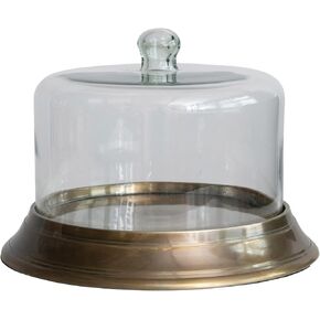 Creative Co-Op 12" Round x 7-1/2"H Glass Cloche w/Aluminum Base, Antique Brass Finish, Set of 2, Truck Ship,Bronze