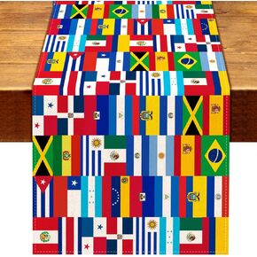 Sunwer National Hispanic Heritage Month Table Runner Latino Countries Flags Decor Indoor Outdoor Table Cover Decoration Home Kitchen Dining Room (13" x 72")