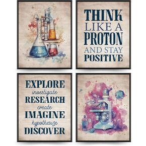 ETVISO Science Classroom Decor, Chemical Science Art Print Set Of 4,Science Decor,Classroom Decorations Middle School Posters Picture Classroom Middle School Laboratory,8x10 Inch Set Of 4 Unframed