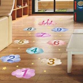 HUANLE Kids DIY Lattice Floor Sticker Hopscotch Footprint Room Decor Number Brain Games Sticker Digital Pathway Art Floor Tile Decals Puzzle Games Party Social Decor for Baby Room Classroom Nursery
