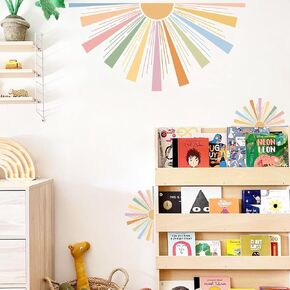 Half Sun Wall Decal Large Boho Sun Wall Stickers Half Rainbow Wall Decals Removable Art Vinyl Sun Wall Stickers Peel and Stick Rainbow Sun Wall Stickers for Kids Room Playroom Nursery Decor