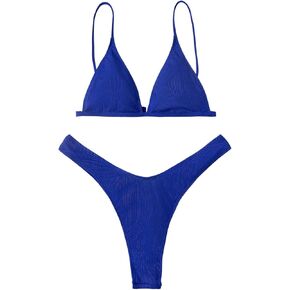 SHENHE Women's 2 Piece Bikini Set Basic Solid Spaghetti Strap Triangle High Cut Bathing Suit