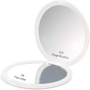 Makeup Pocket Mirror with 10x Magnification Glass Plus Plain Mirror (Black)