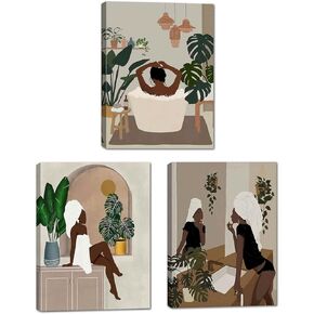 Black Woman Wall Art, Modern Black Girl Poster, African Woman Art, Bathroom Wall Decor, African American Art, Boho Wall Art, Black Woman Prints, Female Portrait Poster, Framed Canvas Art