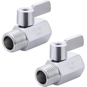 Enoch's Land Shower Head Flow Control Valve,304 Stainless Steel 1/2" Mini Ball Valve NPT Thread,Water Pressure Regulator,Shower Head Shut Off Valve 2 Pack