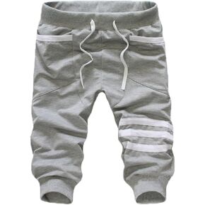 L'ASHER Men's 3/4 Joggers Shorts Below Knee Breathable Capri Pants Gym Yoga Shorts Medium Gray