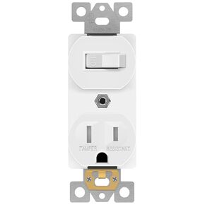ENERLITES Combination Single Pole 15A/120VAC and Tamper-Resistant Receptacle 15A/125VAC, Residential Grade, UL Listed, 62150-TR-W, White, Toggle Switch Outlet