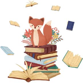 SUPERDANT Reading Books Wall Stickers Fox and Flower Animal Peel and Stick Magic Colorful Lovely Wall Decoration for Kid's Room Nursery