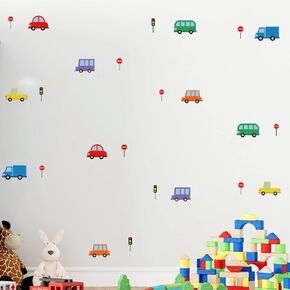 Creative Cars Wall Stickers Vinyl Removable Cars Wall Decals Peel and Stick Kids Wall Decor Colorful Vehicle Wall Stickers for Boys Bedroom Teen Kids Room Playroom Nursery Classroom Wall Decor