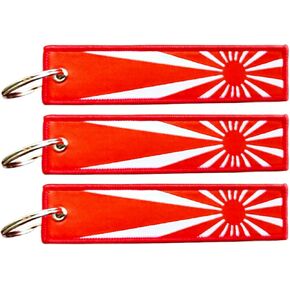 Rising Sun - Red Flag Keychain Tag with Key Ring - Keys, Cars, Motorcycles, Backpacks, Luggage and Gifts - EDC (3 Pack)