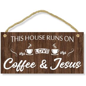 Coffee Sign - Kitchen Coffee Bar Decor - Farmhouse Kitchen Plaque 5"x10" Rustic Wood Hanging Plaque Wall Art Office Decoration Good Days Start with Coffee & Jesus