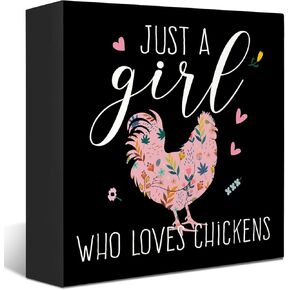 Chickens Decor Office Desk Decor Black Wooden Box Sign,Chickens Decorations for the Home,Chickens Accessories,Gift for Chickens Lovers,Just A Girl Who Loves Chickens
