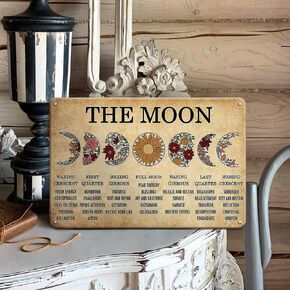 Moon Phase Wall Decor Witch Decor Retro Tin Sign, Moon Phases Meanings Witchy Wall Decor Witchcraft Supplies, New Year Witchy Gift for Families, Friend