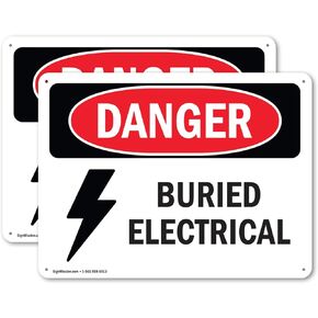 (2 Pack) Buried Electrical OSHA Danger Sign 10 Inch X 7 Inch Indoor/Outdoor Rust-Free Aluminum Metal Signs for Workplace, Workshop, and Construction Site, Made in the USA