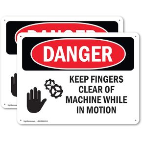 (2 Pack) Keep Fingers Clear Of Machine Motion OSHA Danger Sign 5 Inch X 3.5 Inch Vinyl Label Decal Sticker Weather Resistant, UV Protected for Workplace, Business, and Construction Site, Made in the USA