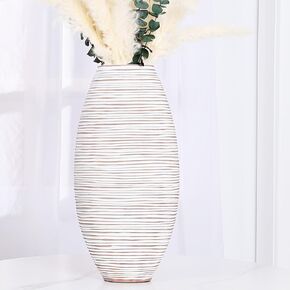 Leewadee - White Wash Floor Vase for Pampas Grass, Large Flower Vase for Home Decor, 10 inches, Resin