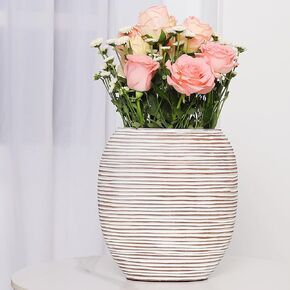 Leewadee - White Wash Floor Vase for Pampas Grass, Large Flower Vase for Home Decor, 10 inches, Resin