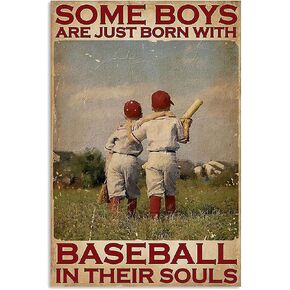 Baseball Teenager Back View Retro Poster Metal Tin Sign, Some Boys are Born to Like Baseball, Chic Art Garage Pub Man Cave Club Novel and Interesting Bathroom Toilet Decoration 12X16Inch