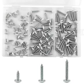 120Pcs #8 White Pan Head Wood Screws #8,Sheet Metal Screw Thread Truss Head Fast Zinc Plated Self-Tapping Screws,Home Screw Kit Wood Work for Wall Plates Cabinet,1/2 Inch, 1 Inch, 1-1/2 Inch