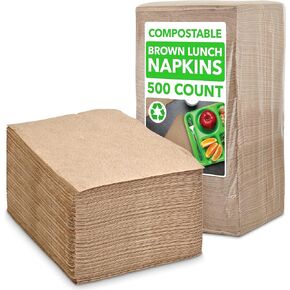 Brown Napkins Disposable, Paper Napkins Everyday 500 Count, Compostable, Biodegradable, Eco-Friendly, Tan Napkins Bulk for Commercial Restaurants, Dinner Parties, Crafts