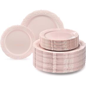 " OCCASIONS " 50 Plates Pack (25 Guests) Vintage Wedding Party Disposable Plastic Plate Set -25x10.25'' Dinner +25x7.5'' Salad/Dessert plates (Portofino Plain Ivory)