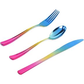 Supernal 120pcs Rainbow Silverware Set,Rainbow Plastic Silverware,Rainbow Plastic Cutlery,Colorful Silverware Set,Rainbow Utensils,Rainbow Flatware,40 Forks,40 Knives and 40 Spoons for Trolls Party