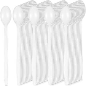 White Plastic Sundae Spoons Disposable Utensils Ice Cream Spoons Long Handle Spoon for Ice Cream, Milkshakes, Tea and Floats, Stirring Cocktails and Tall Iced Beverages (150 Pieces,18.4 cm/ 7.2 Inch)
