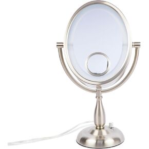 Jerdon Magnifying Makeup Mirror with LED Light -10X-1X Magnification & 15X Spot Mirror in Nickel Finish - Model HL9510NL