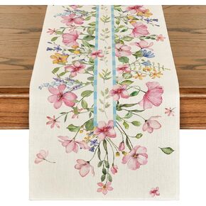 Floral Table Runner 13"x72" Linen Cabinet Cover Off-white Cloth Tulip Lavender Dandelions, Watercolor Wildflowers Printed Table Shoulder, Decor for Kitchen, Dining, Living and Bedrooms