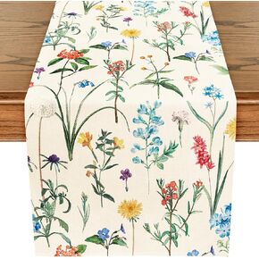 WRAPAHOLIC Wildflower Floral Garden Party Table Runner - 13 x 72 Inch - Seasonal Spring Summer Farmhouse Indoor Kitchen Anniversary Wedding Dining Table Decorations for Home Party